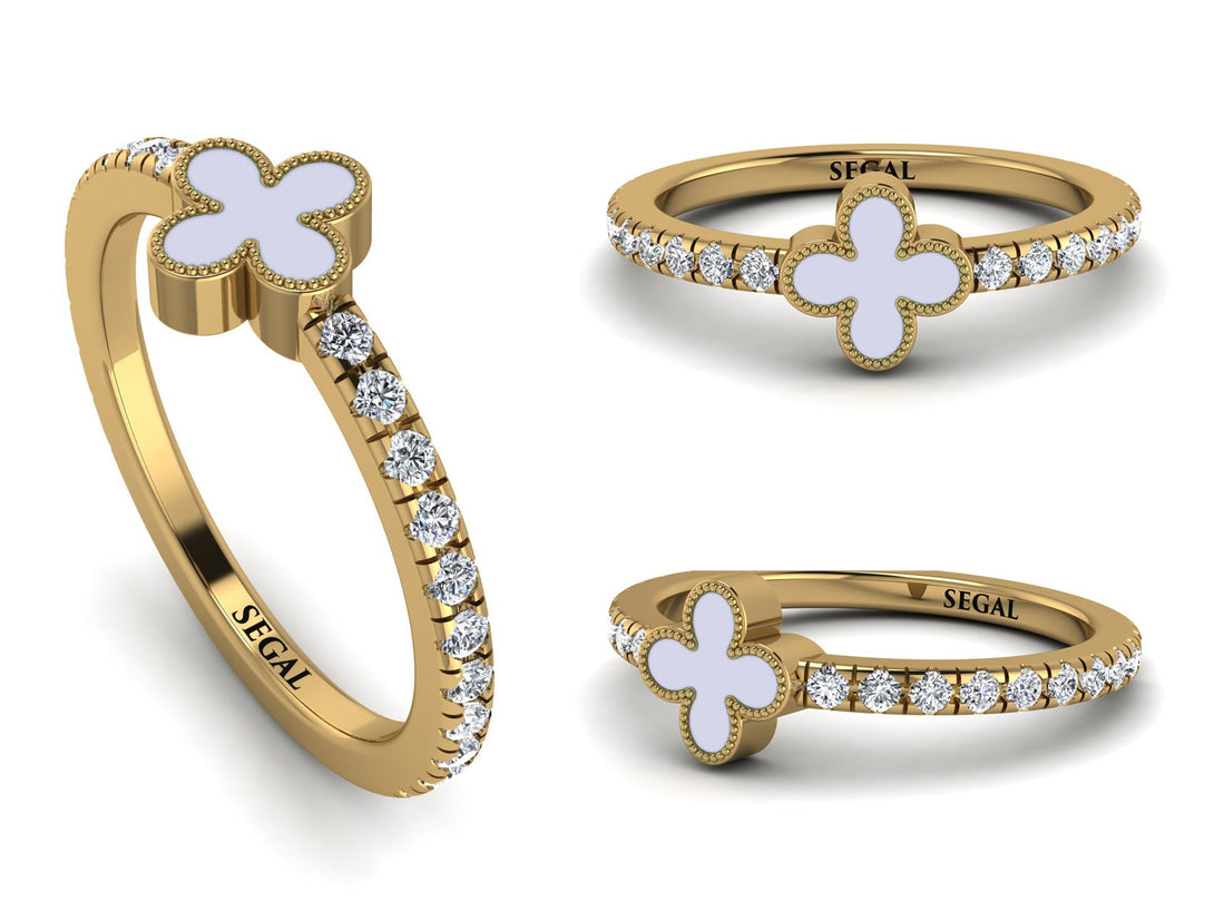 Elegant Enamel Clover Diamond Ring - Clover No. 1