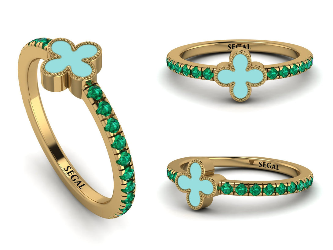 Elegant Enamel Clover Emerald Ring - Clover No. 4