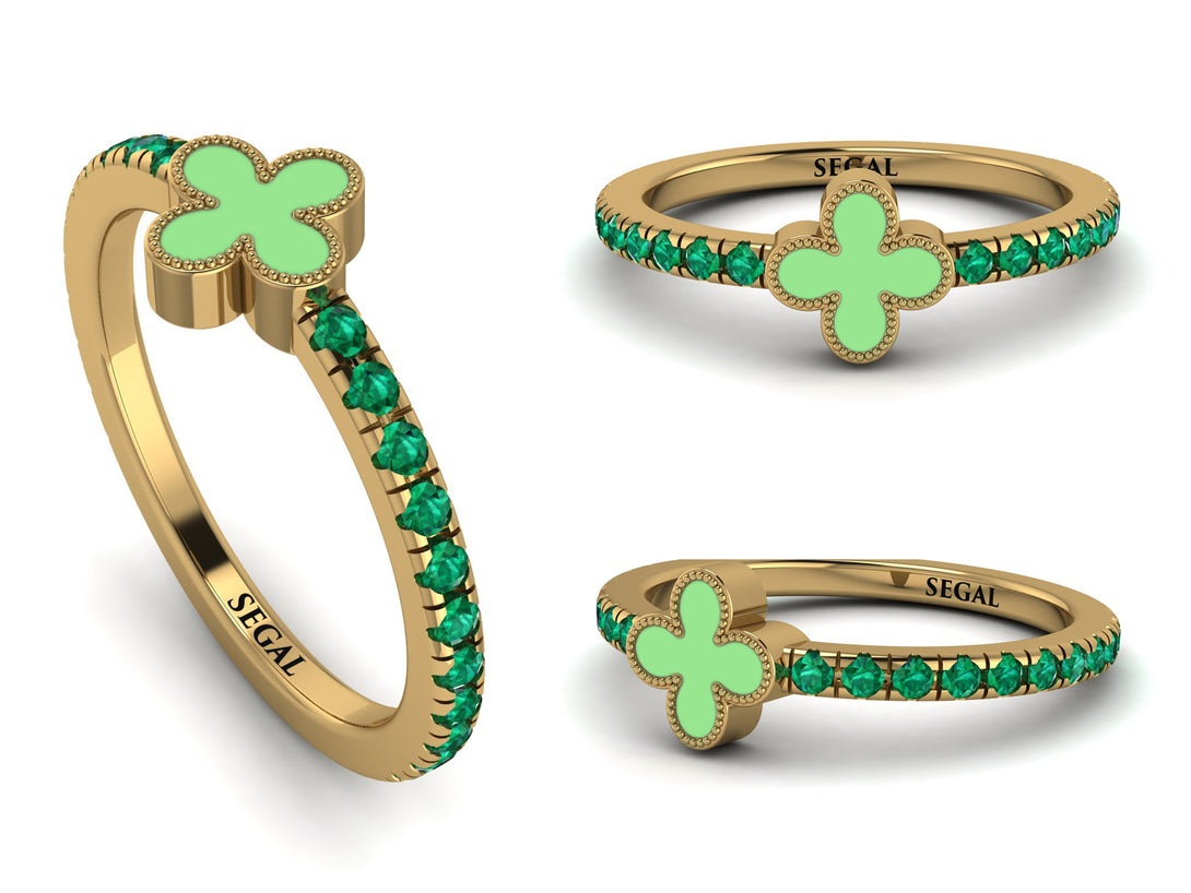 Elegant Enamel Clover Emerald Ring - Clover No. 4