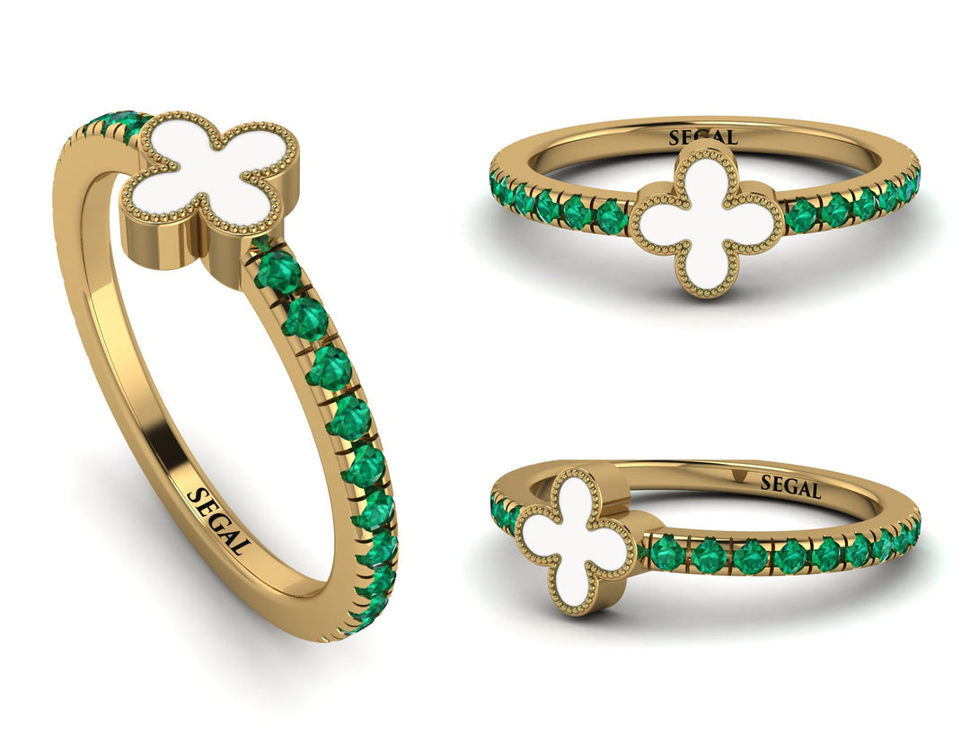 Elegant Enamel Clover Emerald Ring - Clover No. 4