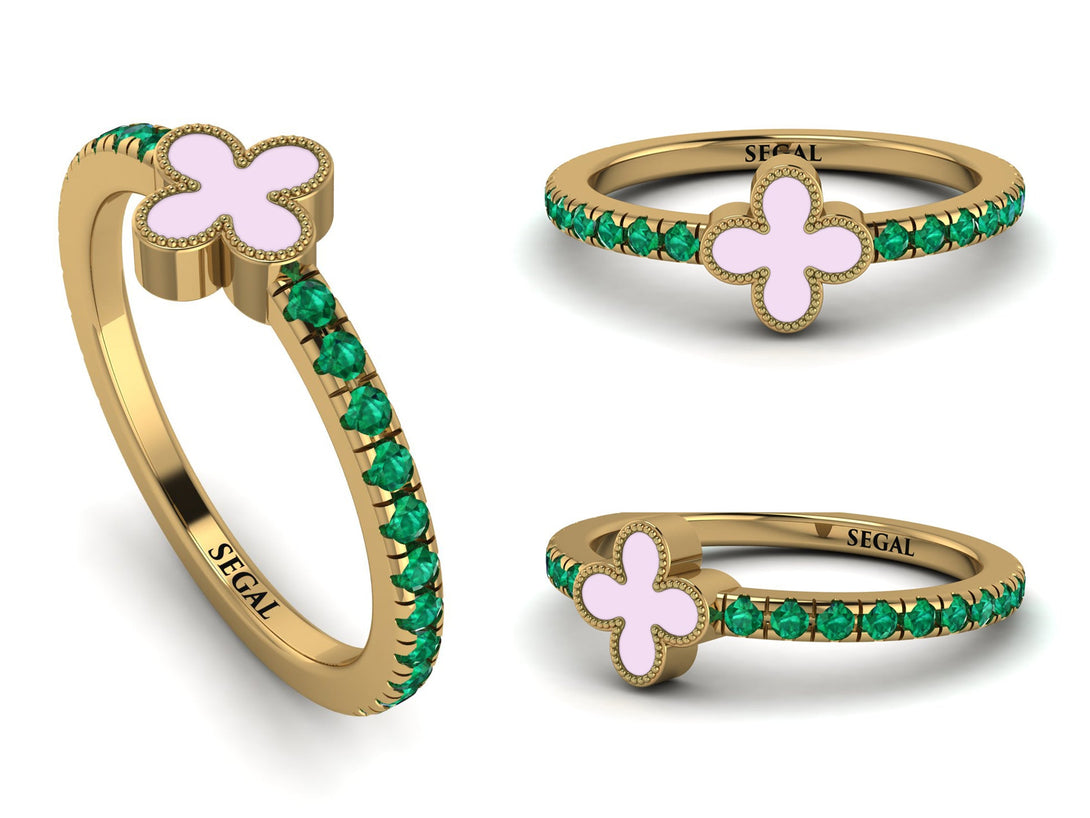 Elegant Enamel Clover Emerald Ring - Clover No. 4
