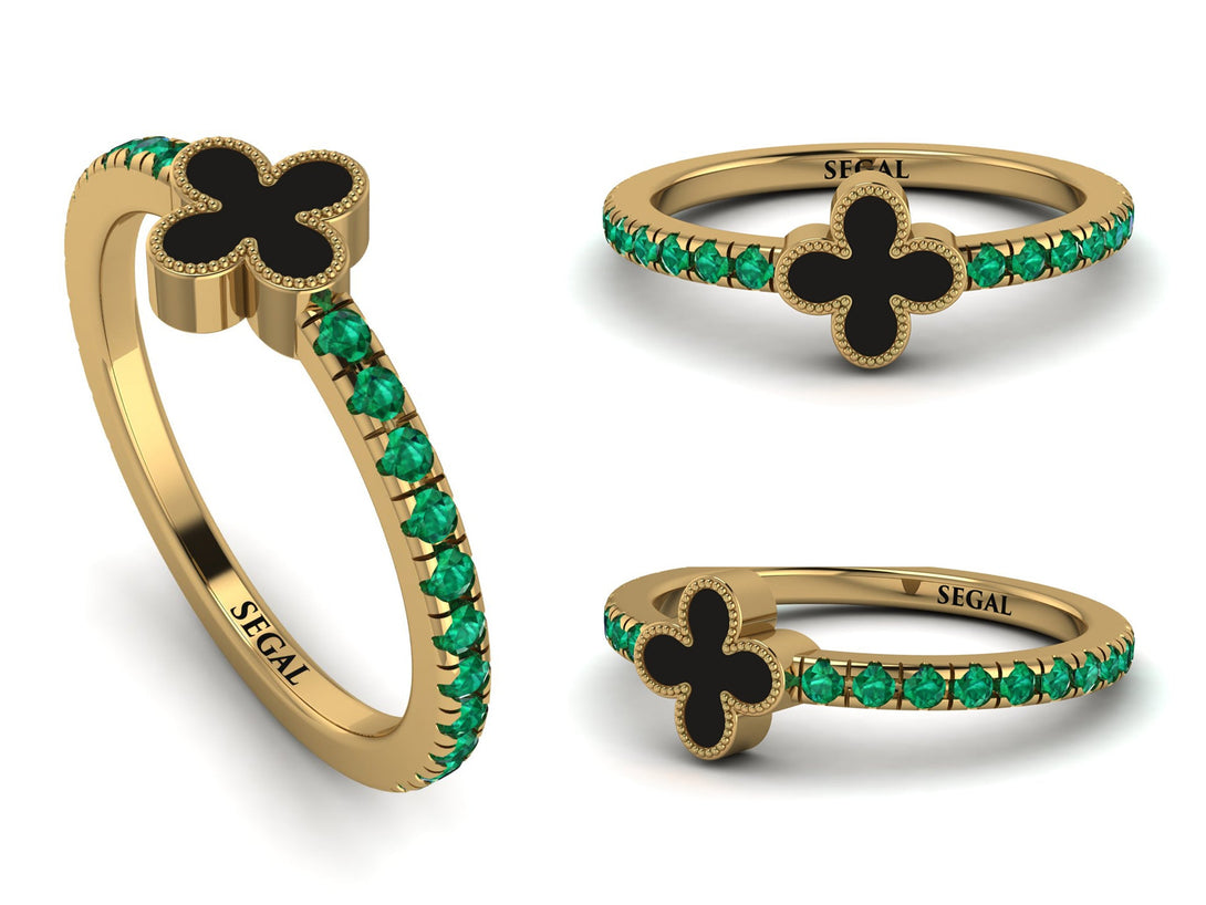 Elegant Enamel Clover Emerald Ring - Clover No. 4