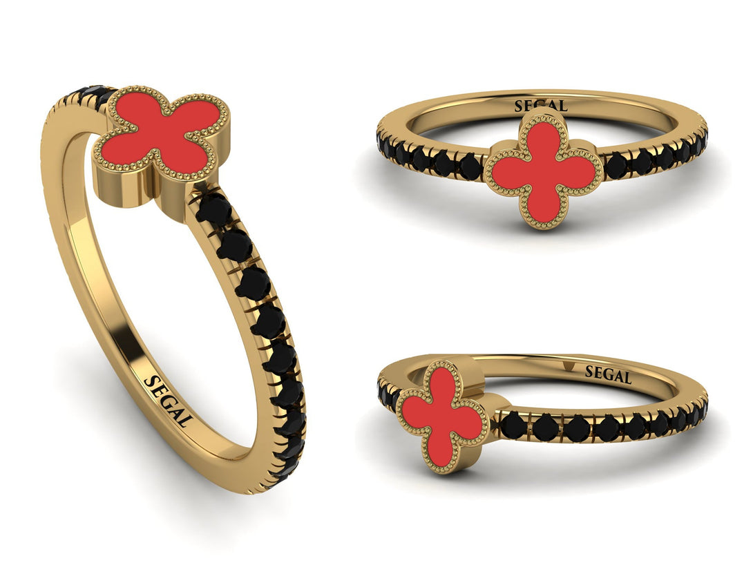 Elegant Enamel Clover Black Diamond Ring - Clover No. 7