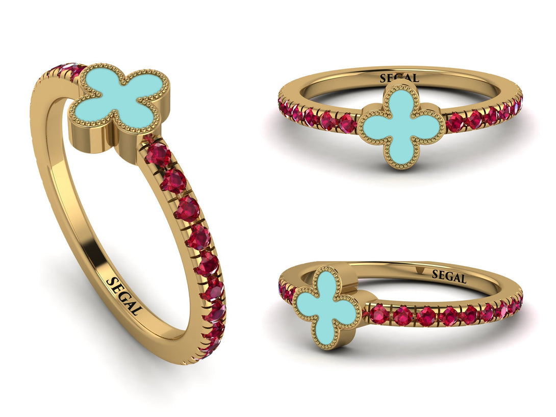 Elegant Enamel Clover Ruby Ring - Clover No. 10