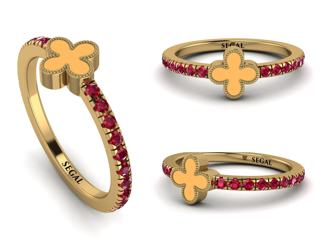 Elegant Enamel Clover Ruby Ring - Clover No. 10