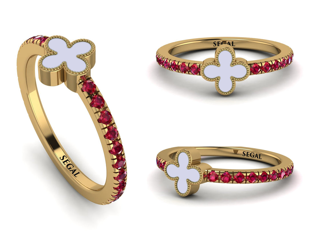 Elegant Enamel Clover Ruby Ring - Clover No. 10