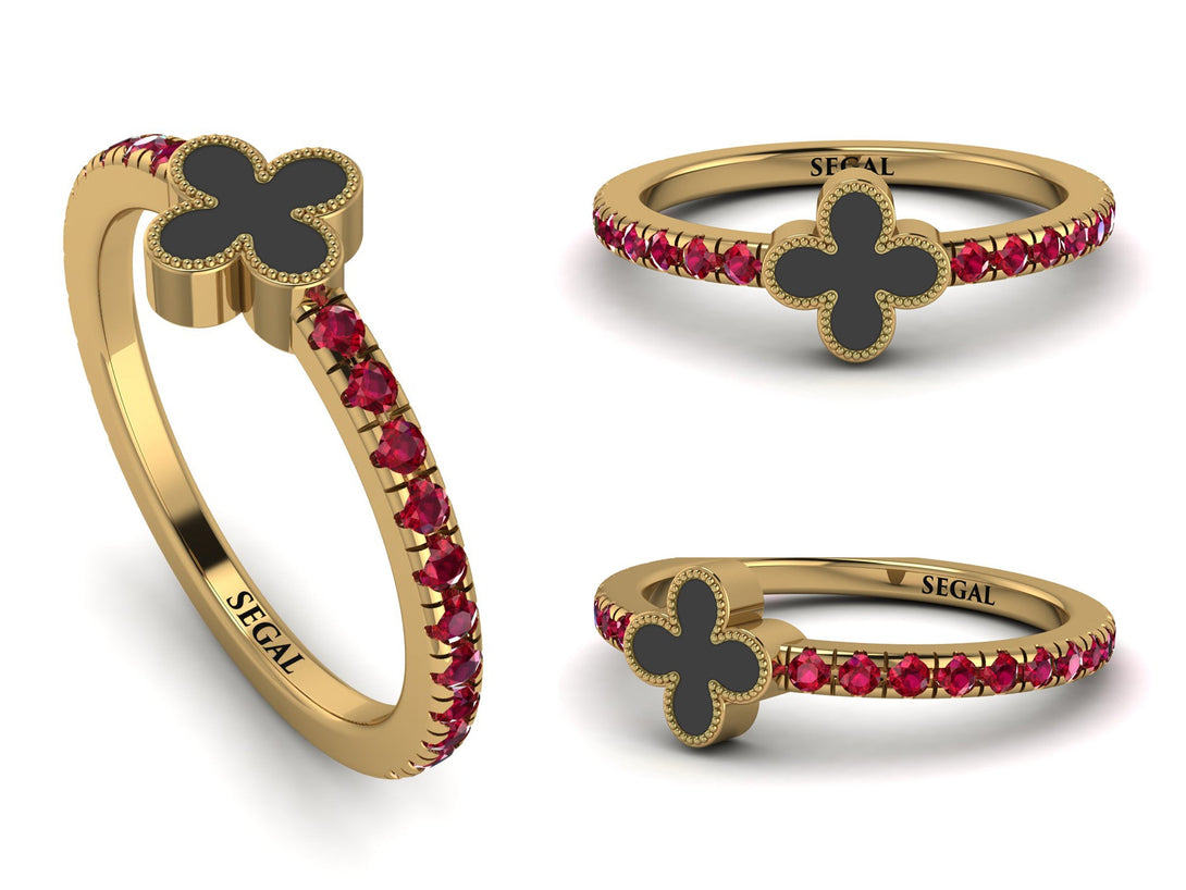 Elegant Enamel Clover Ruby Ring - Clover No. 10