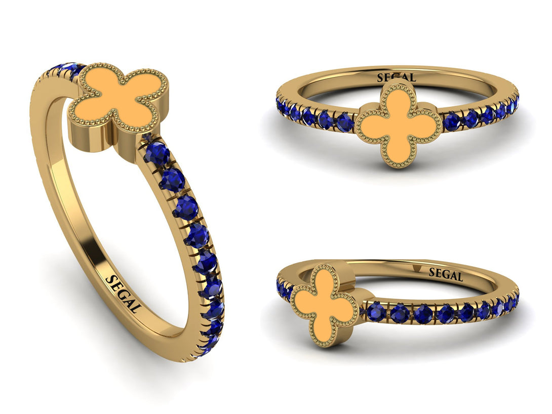 Elegant Enamel Clover Sapphire Ring - Clover No. 13