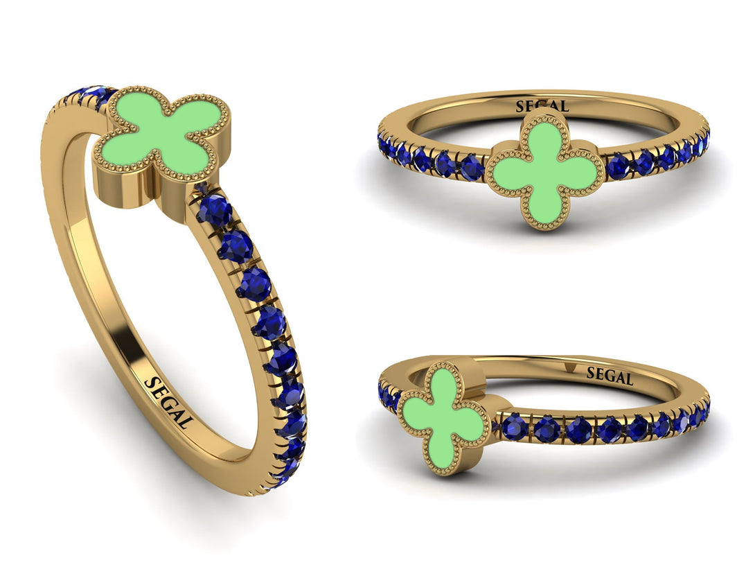 Elegant Enamel Clover Sapphire Ring - Clover No. 13