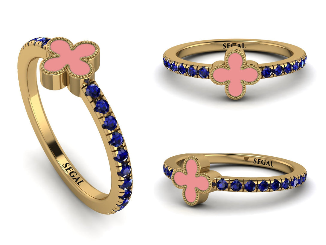 Elegant Enamel Clover Sapphire Ring - Clover No. 13