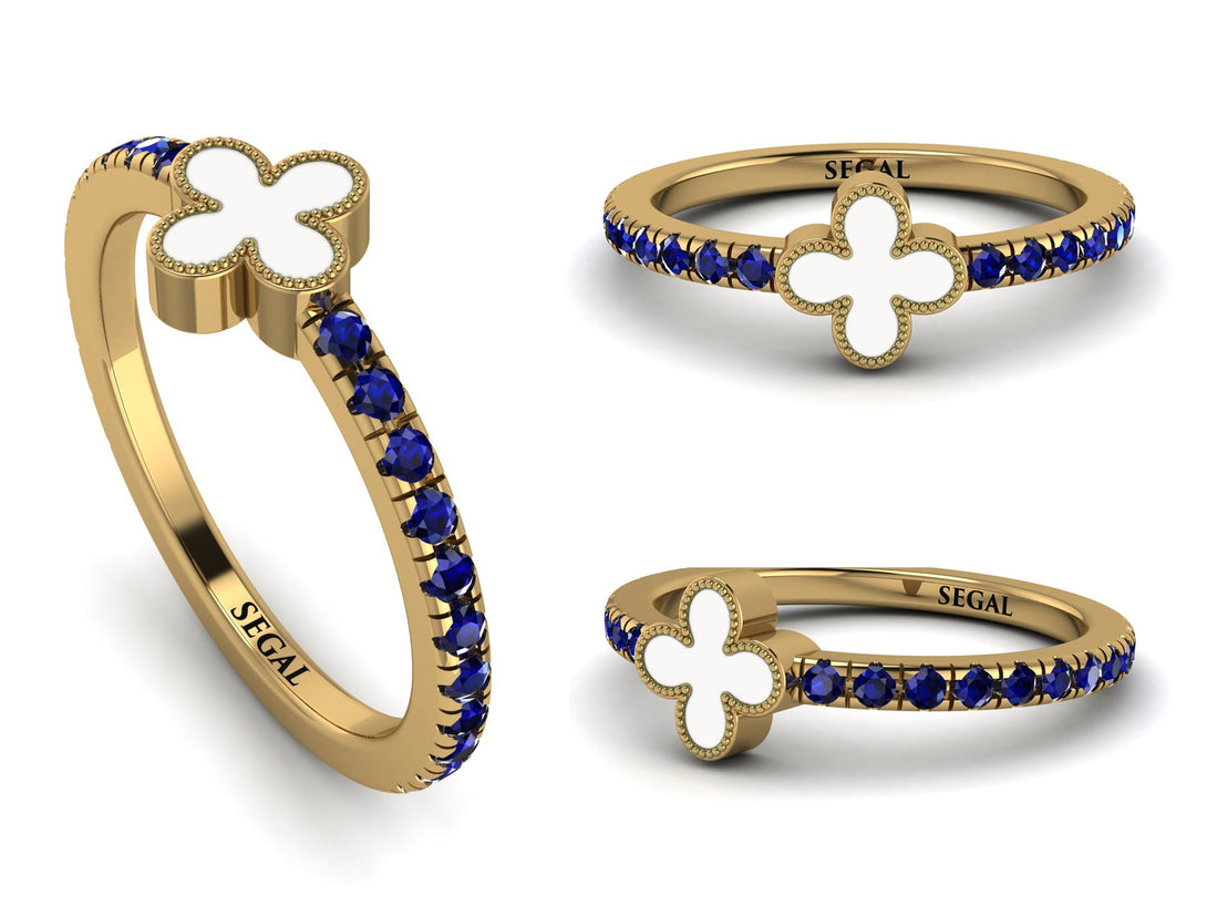 Elegant Enamel Clover Sapphire Ring - Clover No. 13