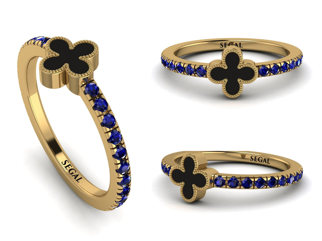 Elegant Enamel Clover Sapphire Ring - Clover No. 13