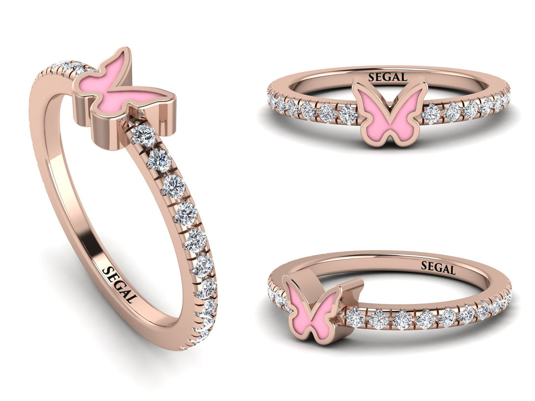 Elegant Enamel Butterfly Diamond Ring - Butterfly No. 2