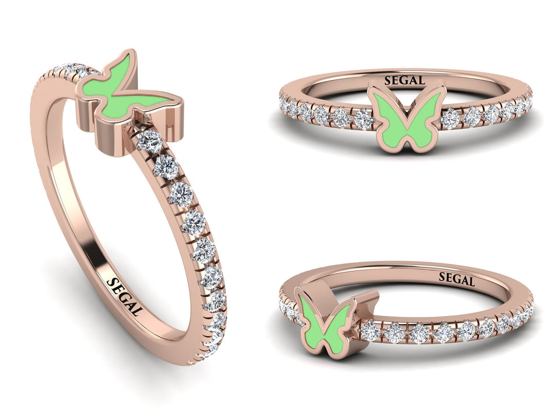 Elegant Enamel Butterfly Diamond Ring - Butterfly No. 2