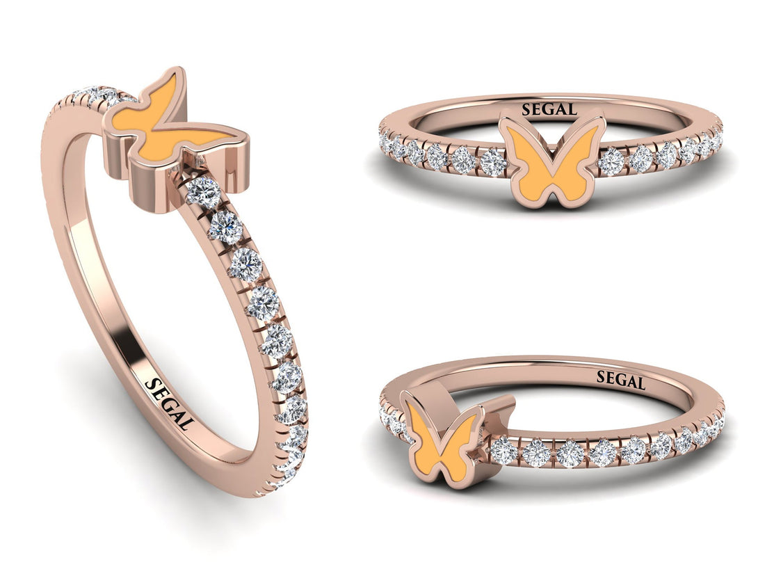 Elegant Enamel Butterfly Diamond Ring - Butterfly No. 2