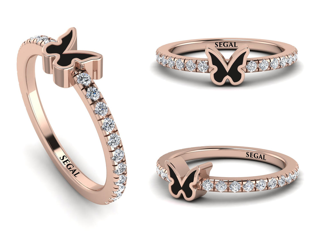 Elegant Enamel Butterfly Diamond Ring - Butterfly No. 2