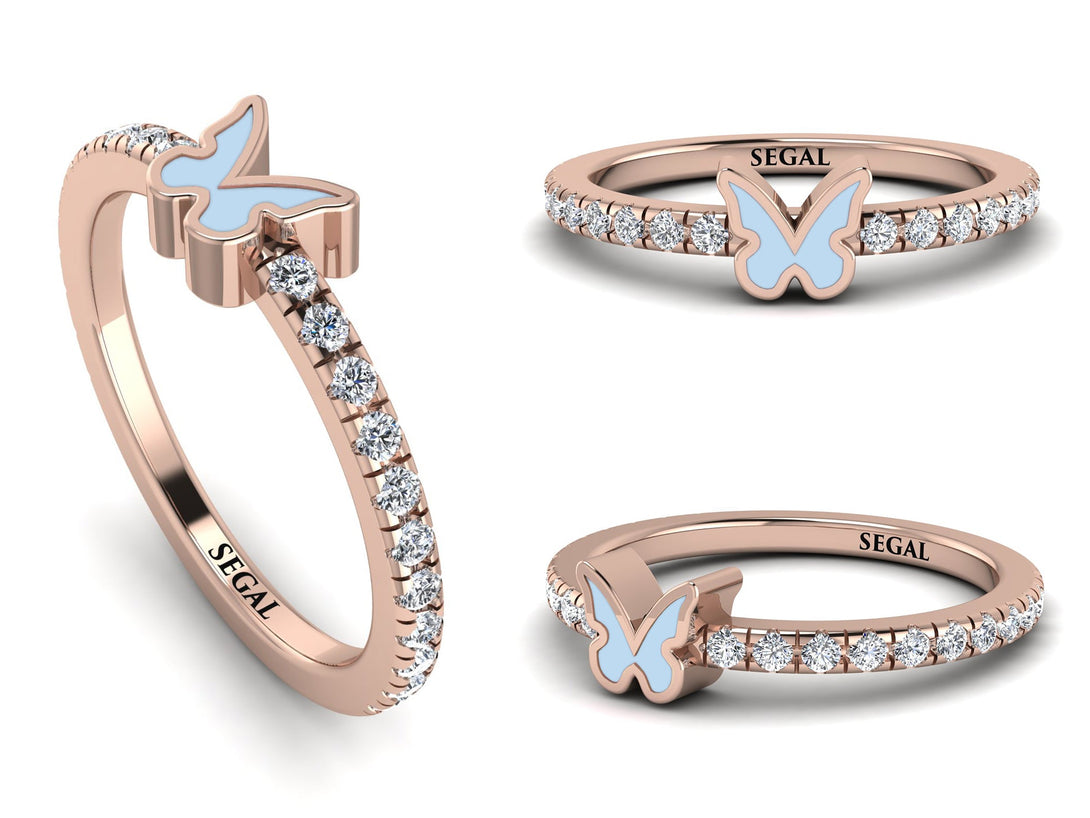 Elegant Enamel Butterfly Diamond Ring - Butterfly No. 2