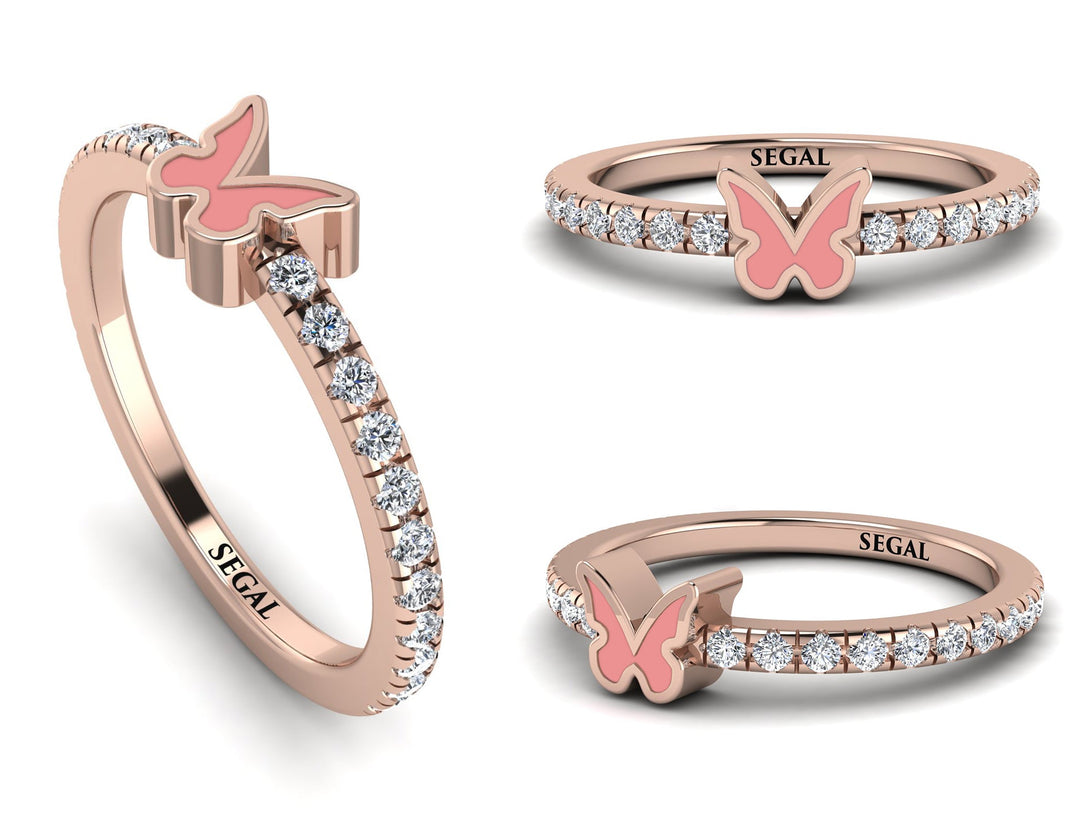 Elegant Enamel Butterfly Diamond Ring - Butterfly No. 2