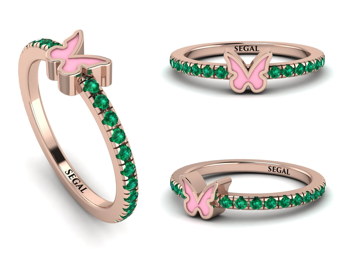 Elegant Enamel Butterfly Emerald Ring - Butterfly No. 5