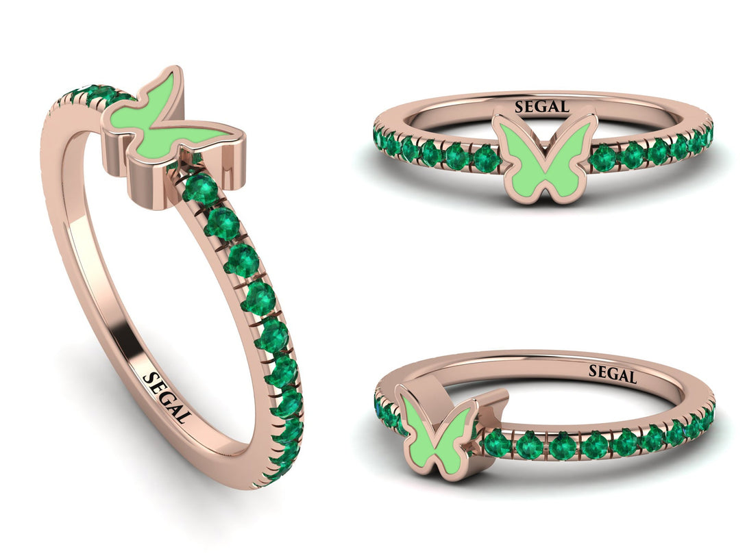 Elegant Enamel Butterfly Emerald Ring - Butterfly No. 5