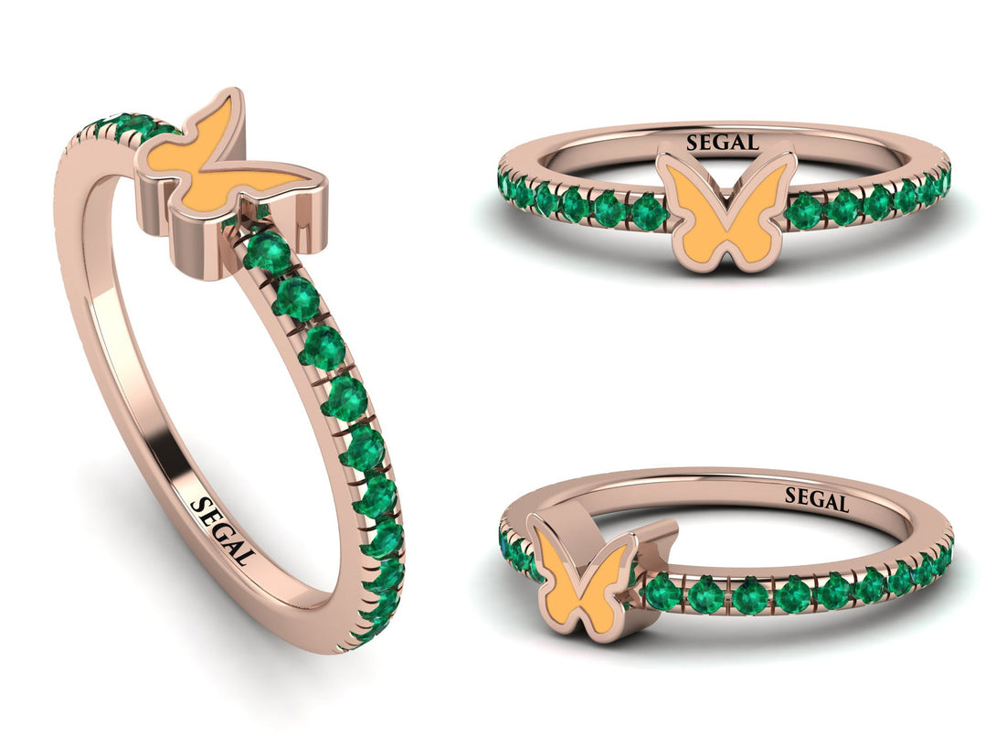 Elegant Enamel Butterfly Emerald Ring - Butterfly No. 5