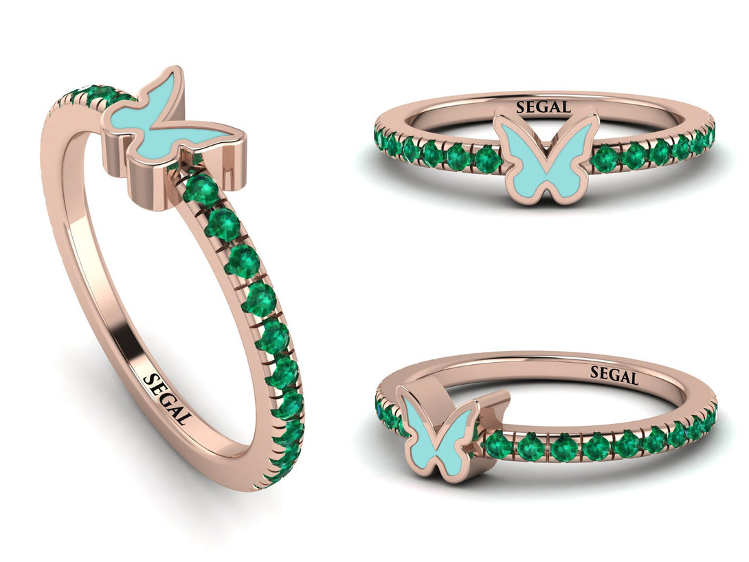 Elegant Enamel Butterfly Emerald Ring - Butterfly No. 5