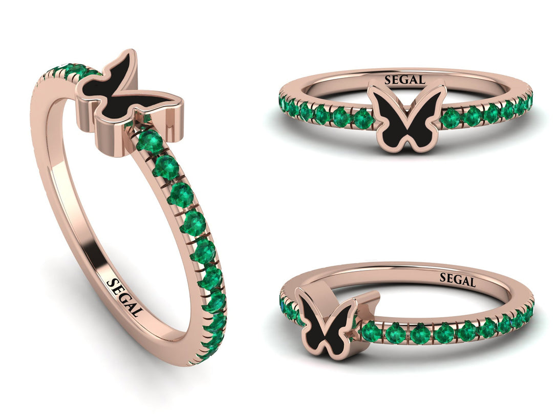 Elegant Enamel Butterfly Emerald Ring - Butterfly No. 5