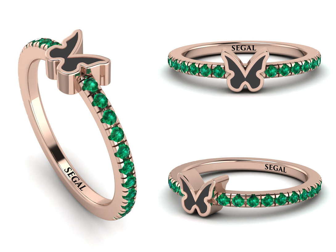 Elegant Enamel Butterfly Emerald Ring - Butterfly No. 5
