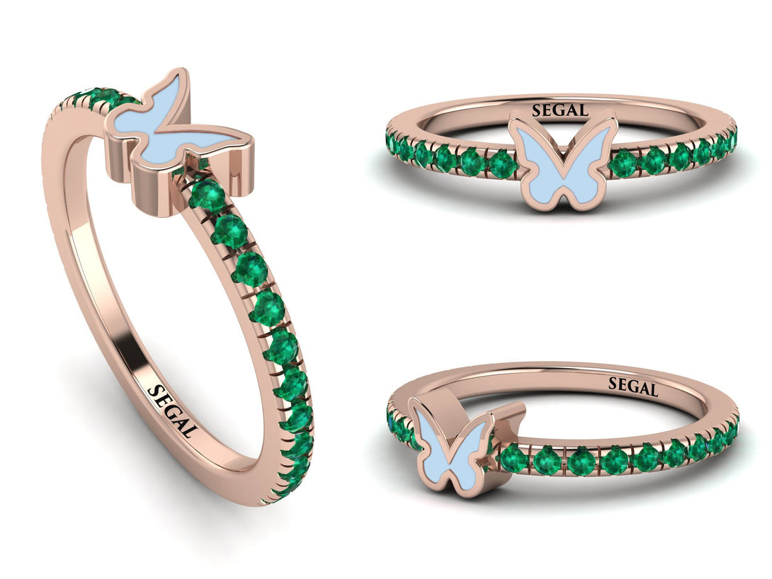 Elegant Enamel Butterfly Emerald Ring - Butterfly No. 5