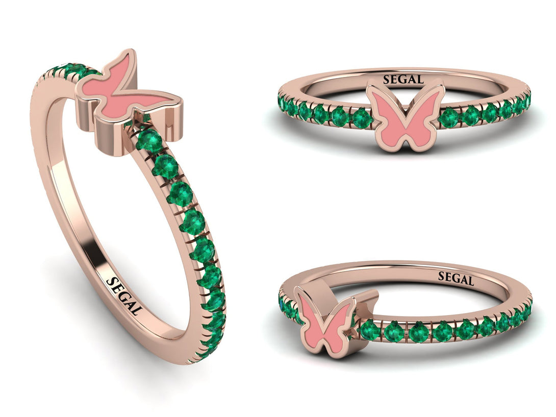 Elegant Enamel Butterfly Emerald Ring - Butterfly No. 5