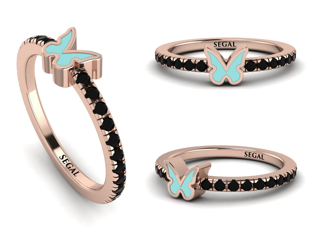 Elegant Enamel Butterfly Black Diamond Ring - Butterfly No. 8