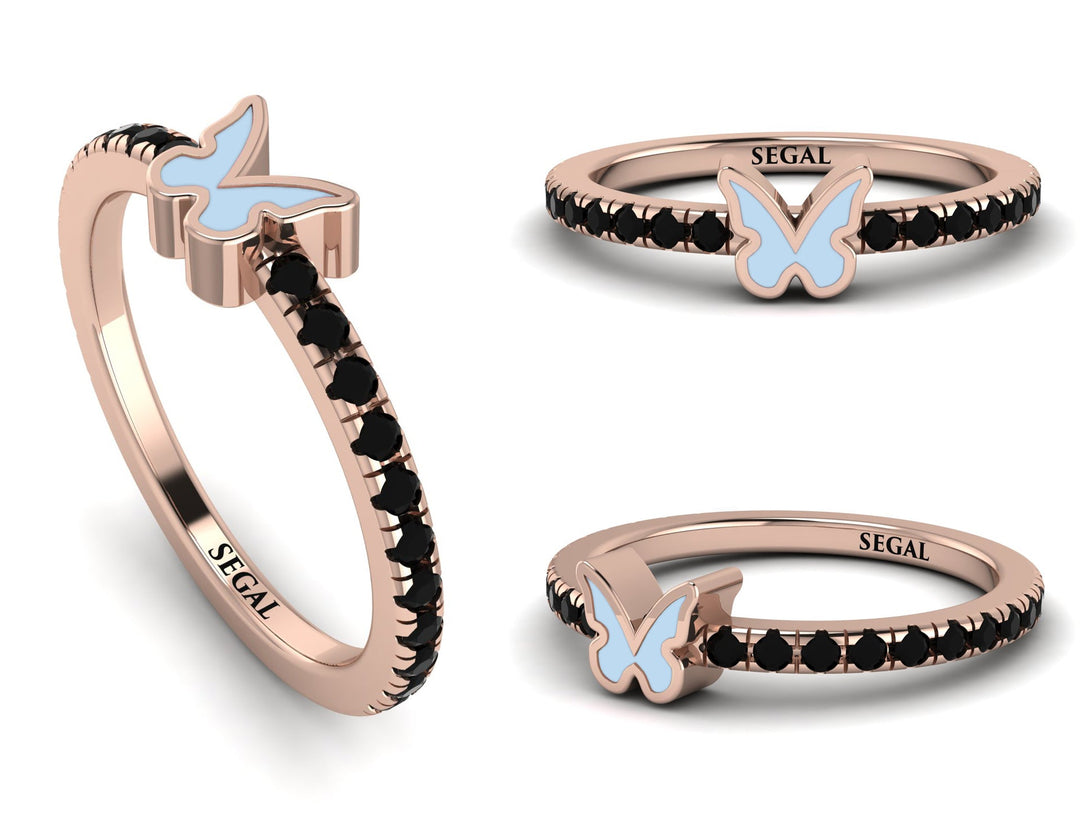 Elegant Enamel Butterfly Black Diamond Ring - Butterfly No. 8