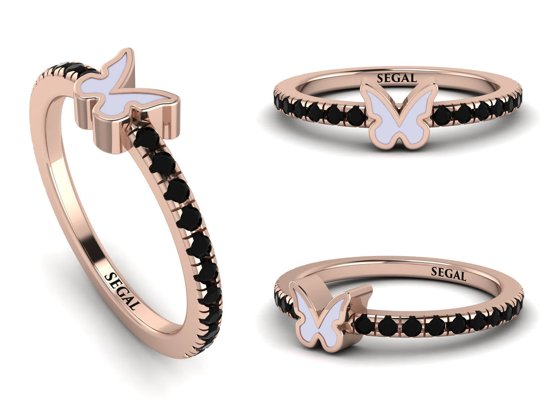 Elegant Enamel Butterfly Black Diamond Ring - Butterfly No. 8