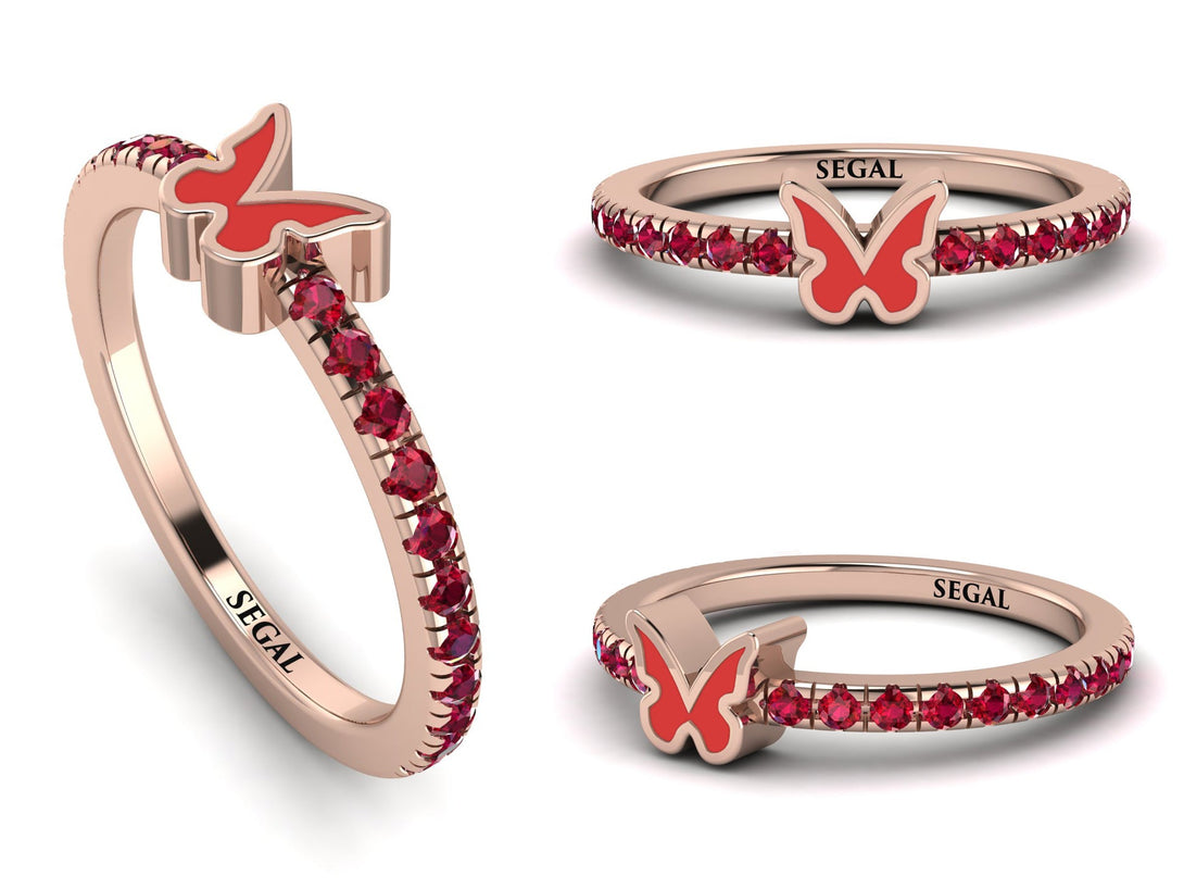 Elegant Enamel Butterfly Ruby Ring - Butterfly No. 11