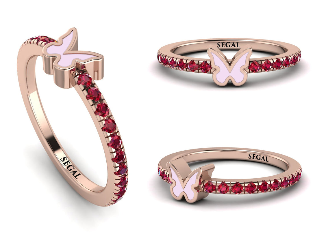 Elegant Enamel Butterfly Ruby Ring - Butterfly No. 11