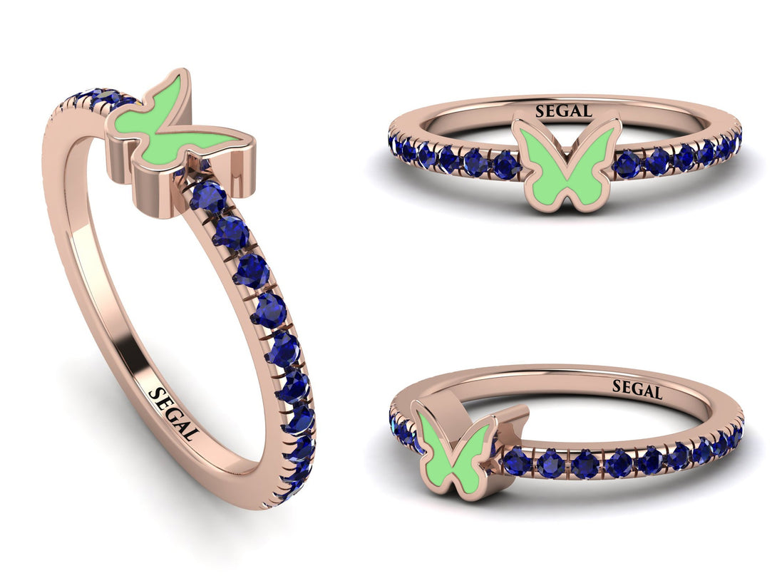 Elegant Enamel Butterfly Sapphire Ring - Butterfly No. 14