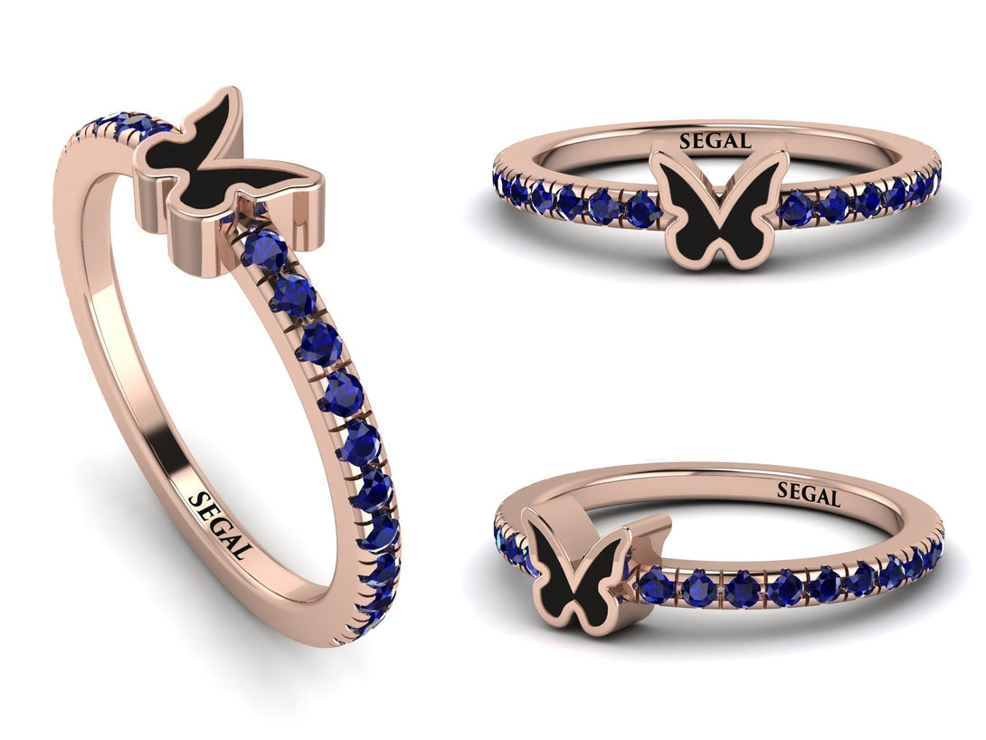 Elegant Enamel Butterfly Sapphire Ring - Butterfly No. 14