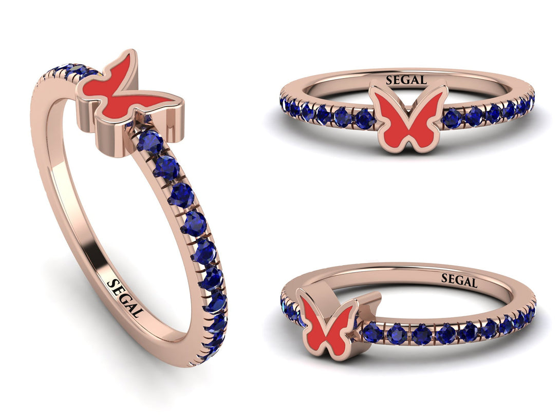 Elegant Enamel Butterfly Sapphire Ring - Butterfly No. 14