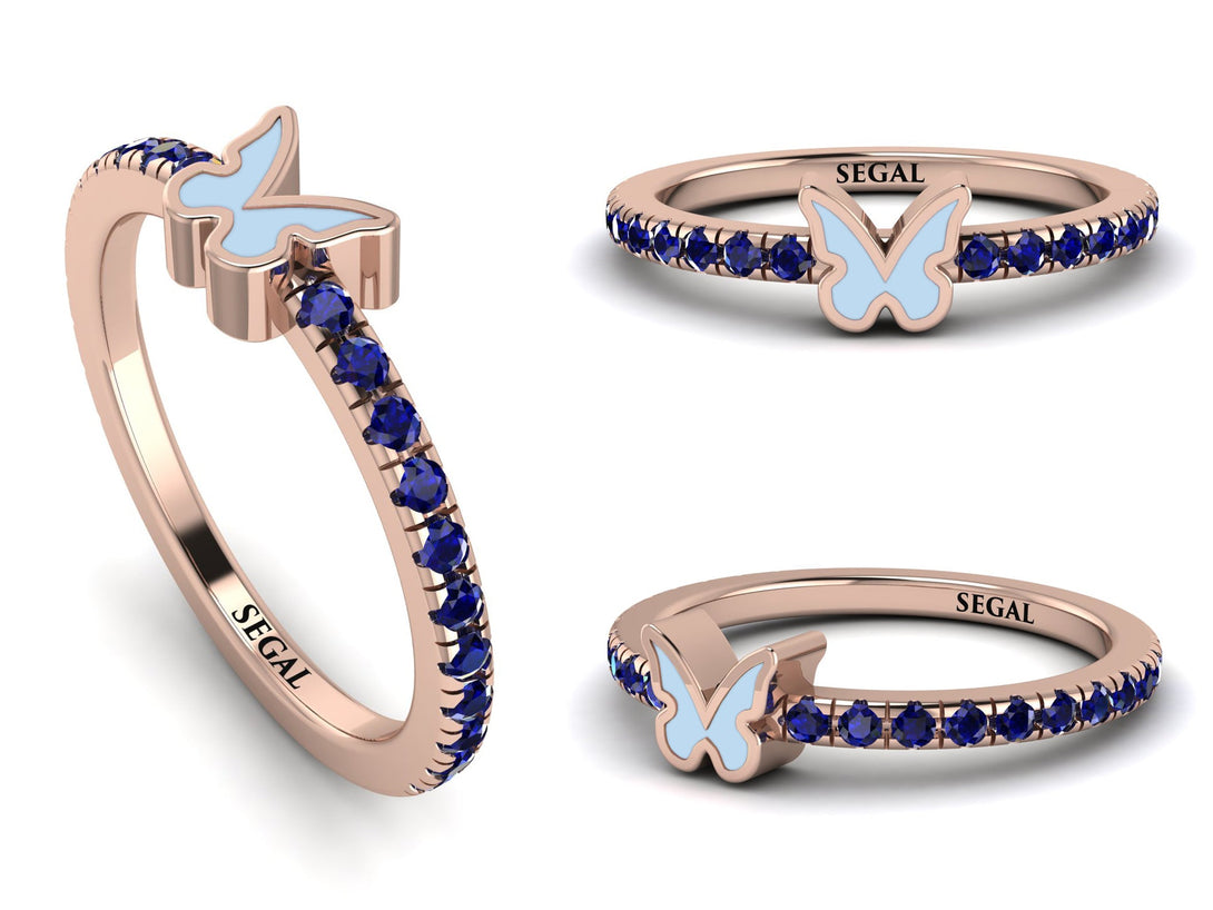 Elegant Enamel Butterfly Sapphire Ring - Butterfly No. 14