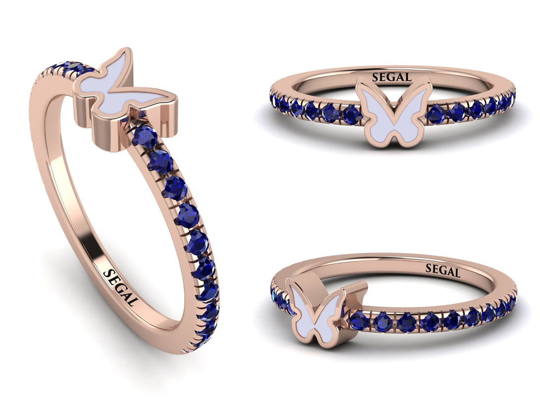 Elegant Enamel Butterfly Sapphire Ring - Butterfly No. 14