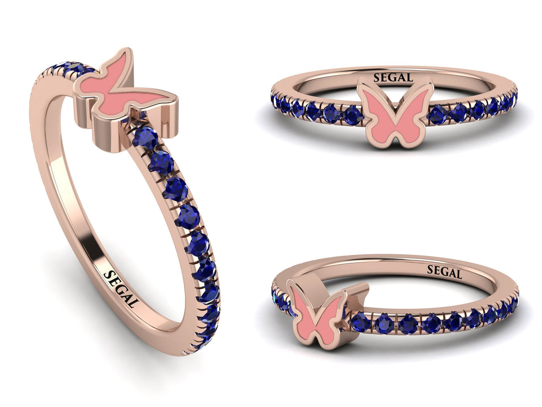 Elegant Enamel Butterfly Sapphire Ring - Butterfly No. 14