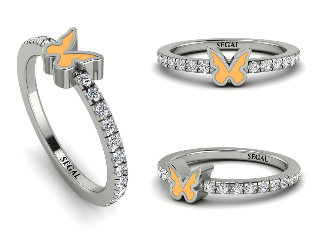 Elegant Enamel Butterfly Diamond Ring - Butterfly No. 3