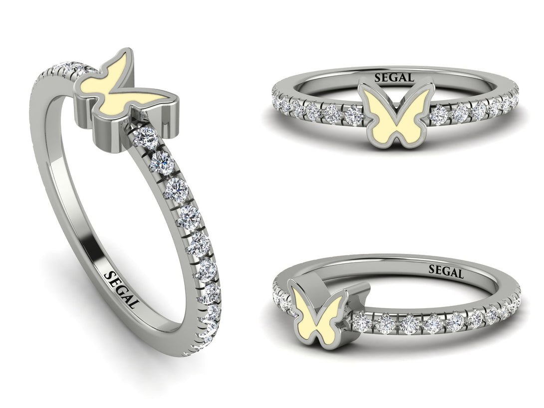 Elegant Enamel Butterfly Diamond Ring - Butterfly No. 3