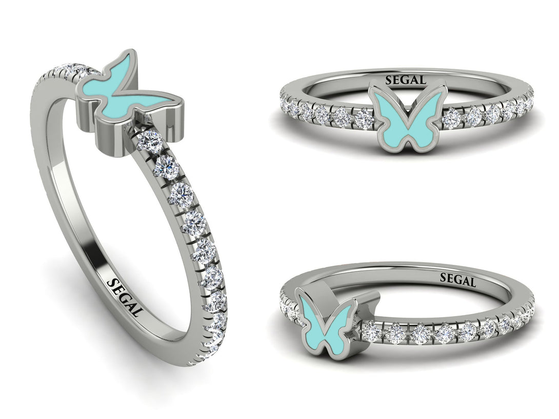 Elegant Enamel Butterfly Diamond Ring - Butterfly No. 3