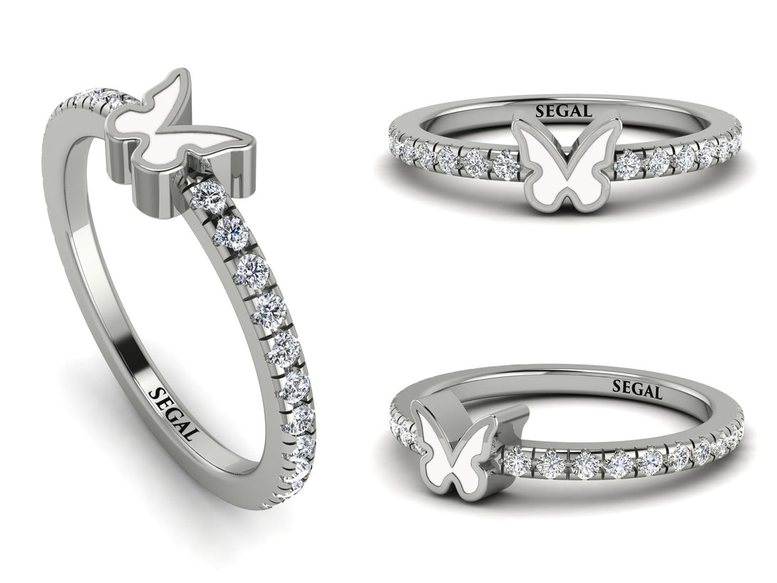 Elegant Enamel Butterfly Diamond Ring - Butterfly No. 3