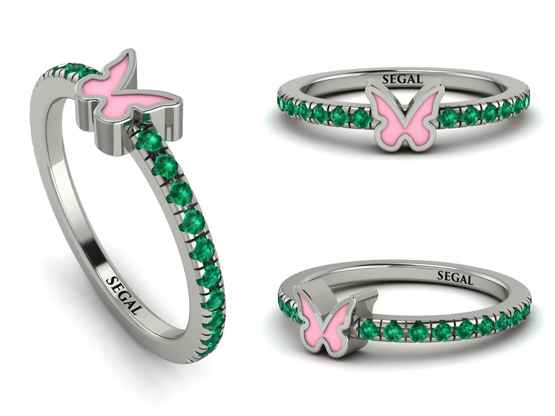 Elegant Enamel Butterfly Emerald Ring - Butterfly No. 6