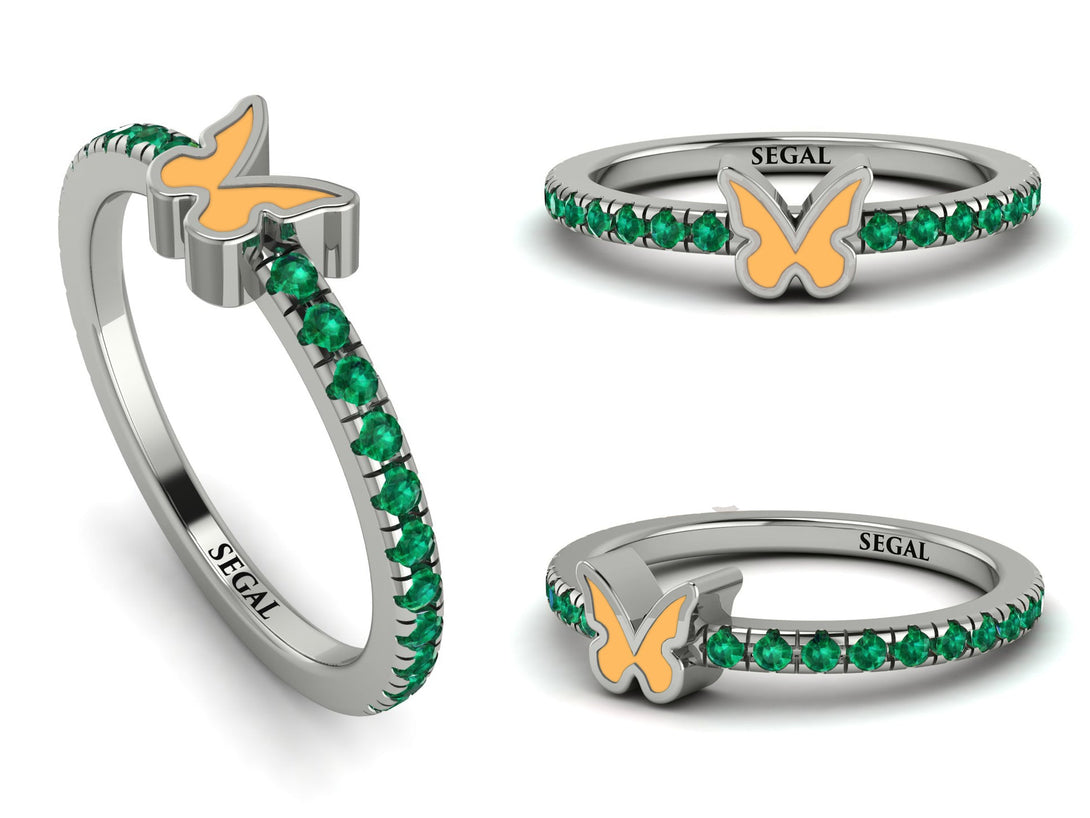 Elegant Enamel Butterfly Emerald Ring - Butterfly No. 6