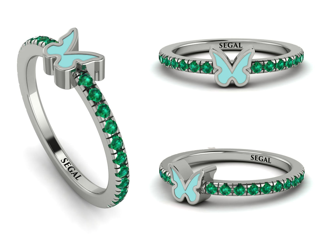 Elegant Enamel Butterfly Emerald Ring - Butterfly No. 6