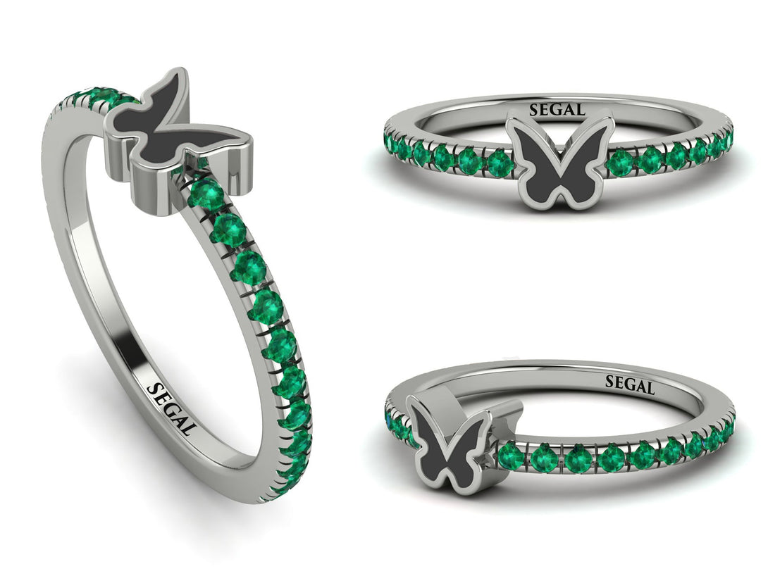 Elegant Enamel Butterfly Emerald Ring - Butterfly No. 6
