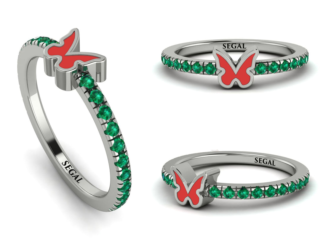 Elegant Enamel Butterfly Emerald Ring - Butterfly No. 6